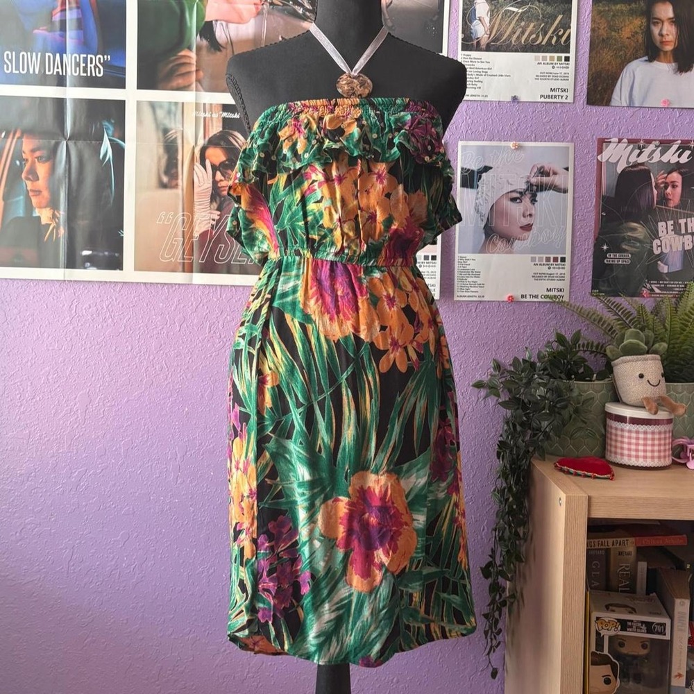 Candie's NWT Tropical Floral Off Shoulder Sequin Ruffle Midi Dress Size Large